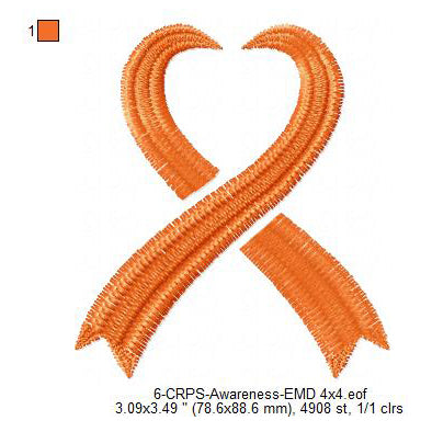Hand CRPS Awareness Heart Ribbon Machine Embroidery Digitized Design Files