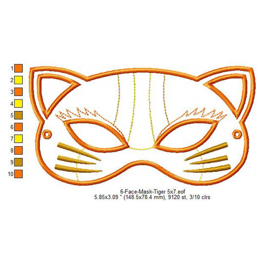 Tiger Face Eye Mask Machine Embroidery Digitized Design Files
