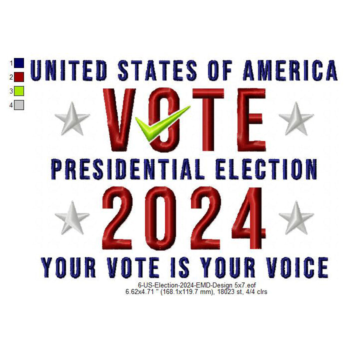 Vote Presidential Election 2024 USA Election Machine Embroidery Digitized Design Files