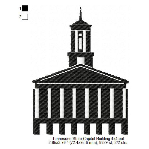 Tennessee State Capitol Building Silhouette Machine Embroidery Digitized Design Files