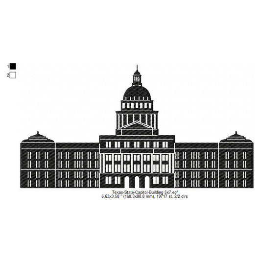Texas State Capitol Building Silhouette Machine Embroidery Digitized Design Files