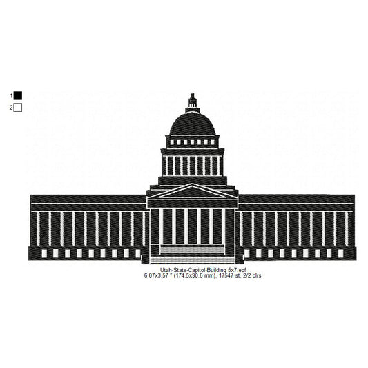 Utah State Capitol Building Silhouette Machine Embroidery Digitized Design Files