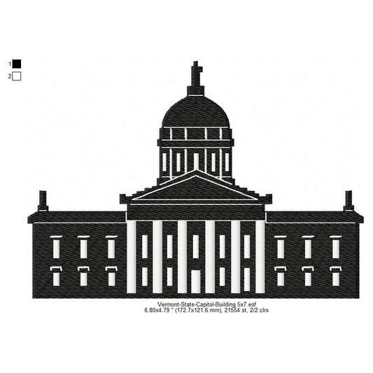 Vermont State Capitol Building Silhouette Machine Embroidery Digitized Design Files
