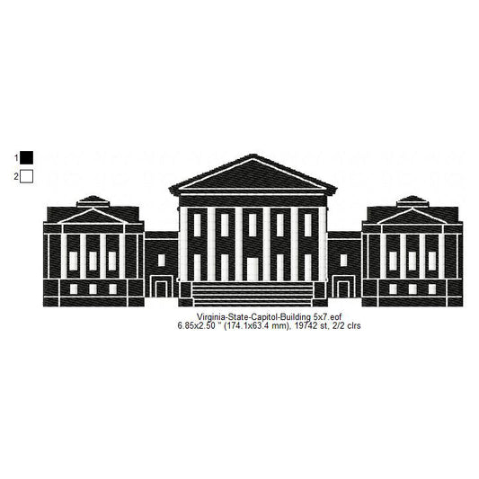 Virginia State Capitol Building Silhouette Machine Embroidery Digitized Design Files