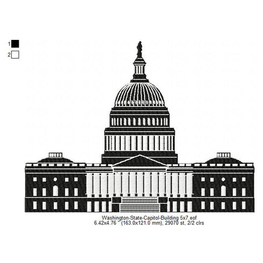 Washington State Capitol Building Silhouette Machine Embroidery Digitized Design Files