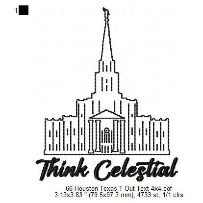 Houston Texas LDS Temple Outline Machine Embroidery Digitized Design Files