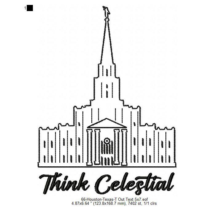 Houston Texas LDS Temple Outline Machine Embroidery Digitized Design Files