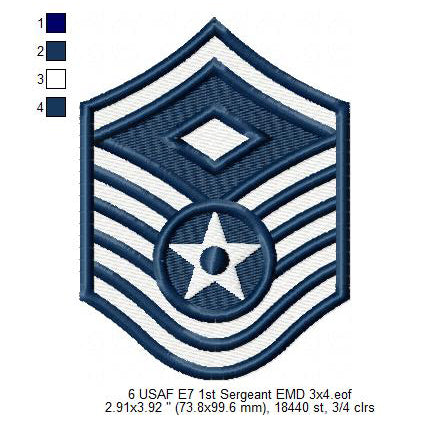 US Air Force USAF E7 1st Sergeant Military Insignia Symbols Emblems Patches Machine Embroidery Digitized Design Files