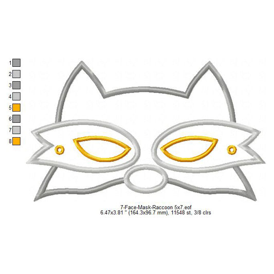 Raccoon Face Eye Mask Machine Embroidery Digitized Design Files