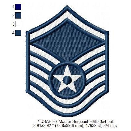 US Air Force USAF E7 Master Sergeant Military Insignia Symbols Emblems Patches Machine Embroidery Digitized Design Files