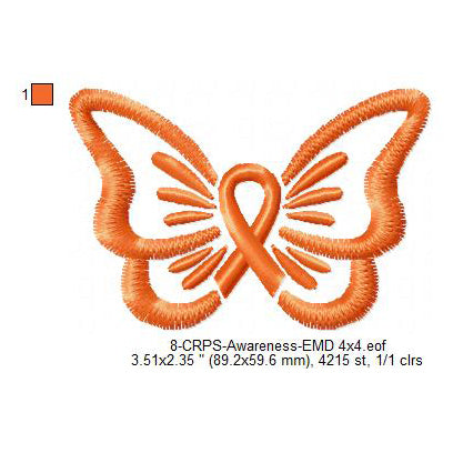 Hand CRPS Awareness Heart Ribbon Machine Embroidery Digitized Design Files