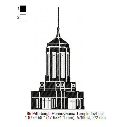 Pittsburgh Pennsylvania LDS Temple 2 Silhouette Machine Embroidery Digitized Design Files