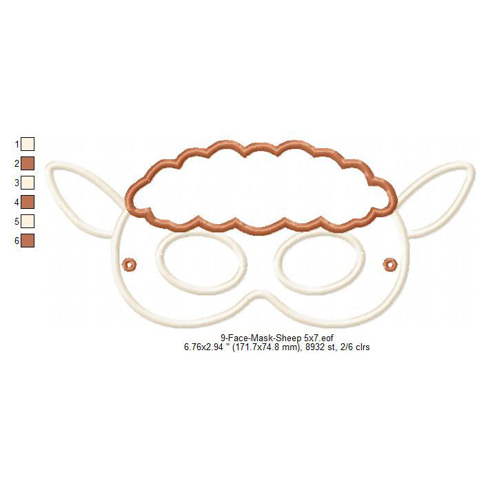 Sheep Face Eye Mask Machine Embroidery Digitized Design Files
