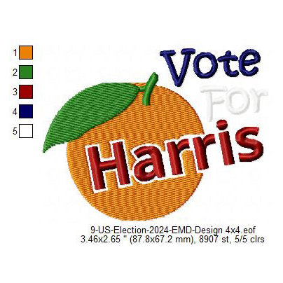 Vote For Kamala Harris Machine Embroidery Digitized Design Files
