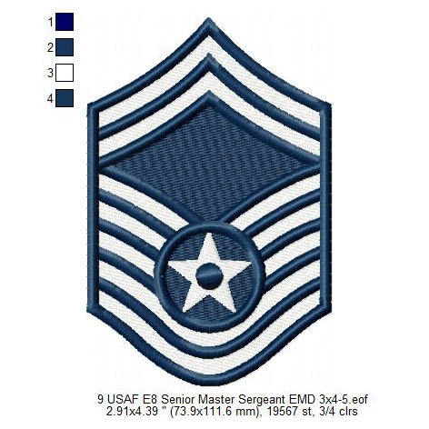 US Air Force USAF E8 Senior Master Sergeant Military Insignia Symbols Emblems Patches Machine Embroidery Digitized Design Files