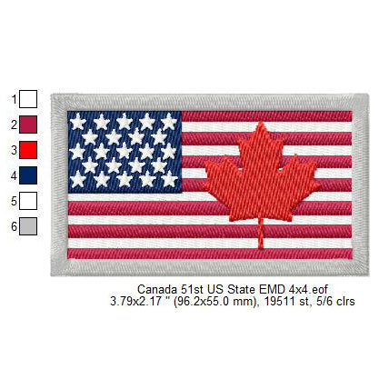 Canada 51st USA State Flag American Machine Embroidery Digitized Design Files | Dst | Pes | Hus | VP3 (Copy)
