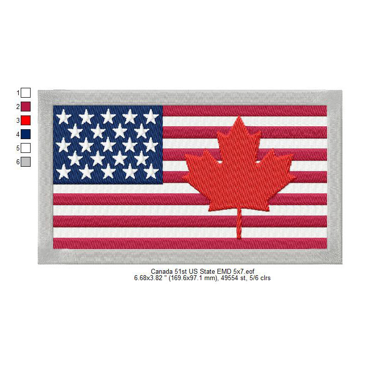 Canada 51st USA State Flag American Machine Embroidery Digitized Design Files | Dst | Pes | Hus | VP3 (Copy)