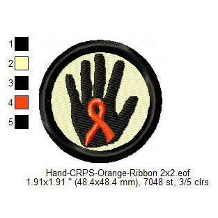 Hand CRPS Awareness Heart Ribbon Badge Machine Embroidery Digitized Design Files