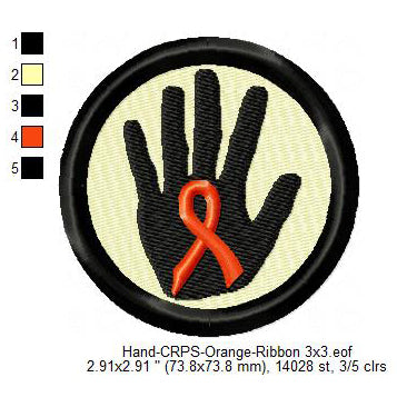 Hand CRPS Awareness Heart Ribbon Badge Machine Embroidery Digitized Design Files