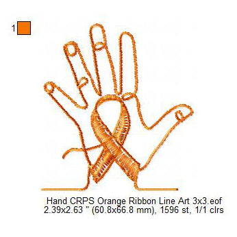 Hand CRPS Awareness Heart Ribbon Line Art Machine Embroidery Digitized Design Files