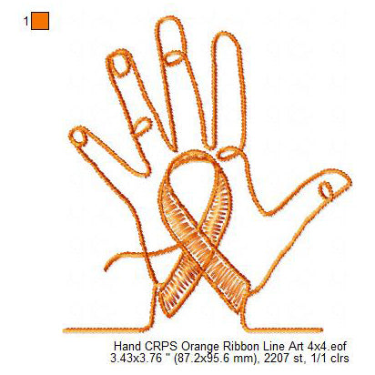 Hand CRPS Awareness Heart Ribbon Line Art Machine Embroidery Digitized Design Files