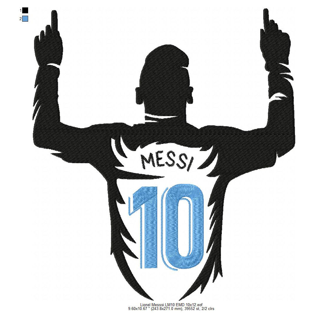 Lionel Messi LM10 Silhouette Celebration Machine Embroidery Digitized Design Files