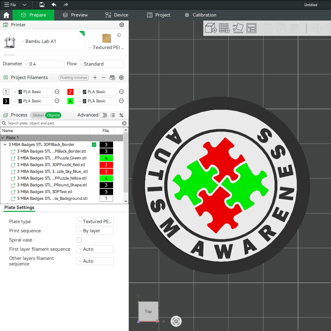 Autism Awareness Day MBA Merit Badges 3D STL Files For 3D Printing Using 3D Printer Machines