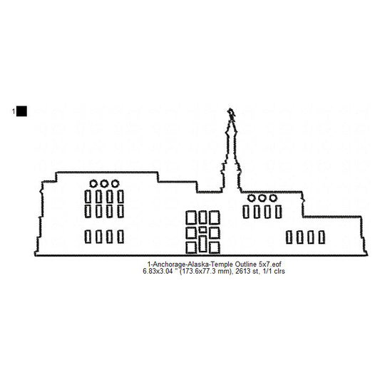 Anchorage Alaska LDS Temple Outline Machine Embroidery Digitized Design Files