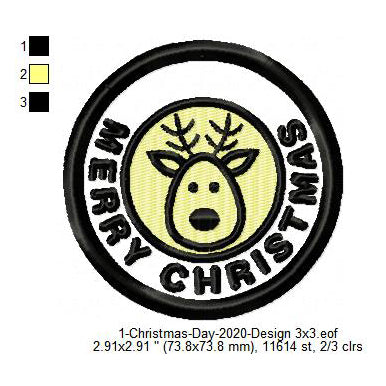 Marry Christmas Deer Wish Merit Badge Machine Embroidery Digitized Design Files
