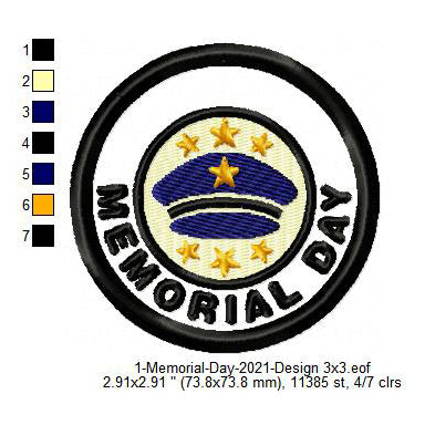 Memorial Day Merit Badge Machine Embroidery Digitized Design Files