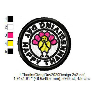 Happy Thanksgiving Day Merit Badge Machine Embroidery Digitized Design Files
