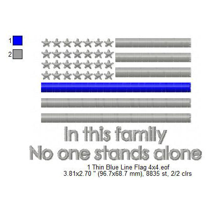 In This Family No One Stands Alone Blue Line Flag Machine Embroidery Digitized Design Files