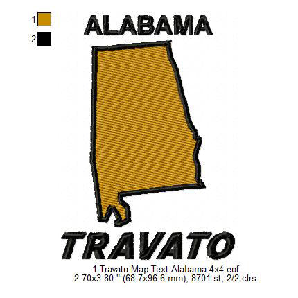 Travato Alabama State Map Designs Machine Embroidery Digitized Design Files
