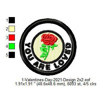 You Are Loved Valentines Day Merit Badge Machine Embroidery Digitized Design Files