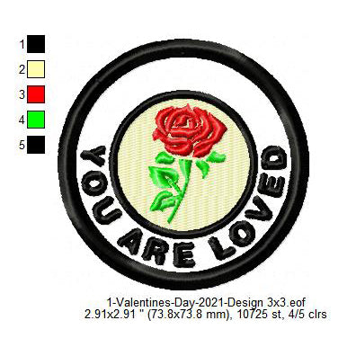 You Are Loved Valentines Day Merit Badge Machine Embroidery Digitized Design Files