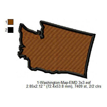 Washington State Map Machine Embroidery Digitized Design Files