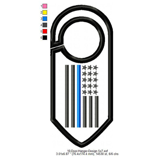 Thin Blue Line Flag Door Hanger Patch Machine Embroidery Digitized Design Files