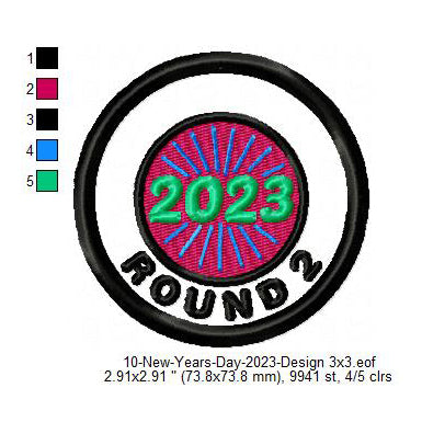 Round 2 2023 New Year Wishing Merit Badge Machine Embroidery Digitized Design Files