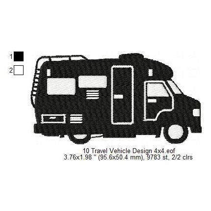 Travel Vehicle Silhouette Machine Embroidery Digitized Design Files