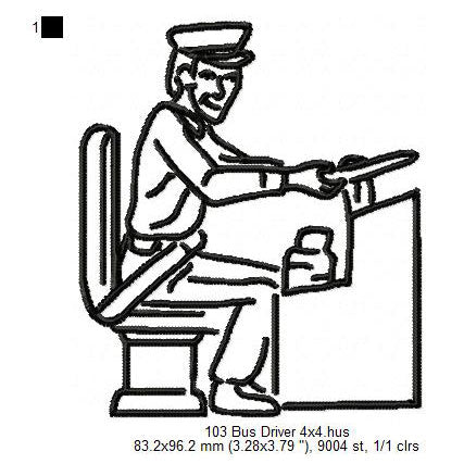 Bus Driver Line Art Machine Embroidery Digitized Design Files