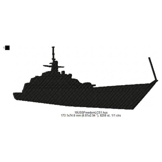 USS Freedom LCS-1 Ship Military Silhouette Machine Embroidery Digitized Design Files