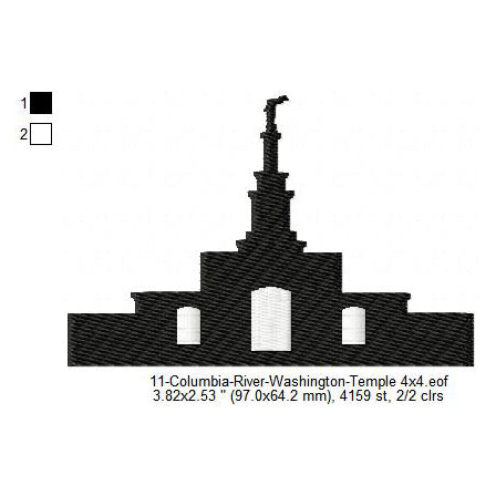 Columbia River Washington LDS Temple Silhouette Machine Embroidery Digitized Design Files