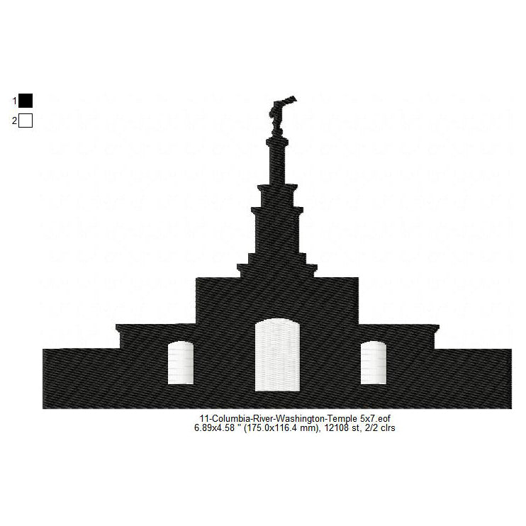 Columbia River Washington LDS Temple Silhouette Machine Embroidery Digitized Design Files