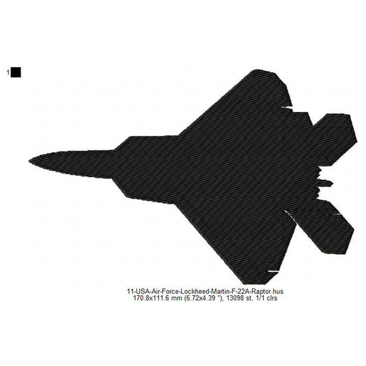 Lockheed Martin F-22A Raptor Aircraft Silhouette Machine Embroidery Digitized Design Files