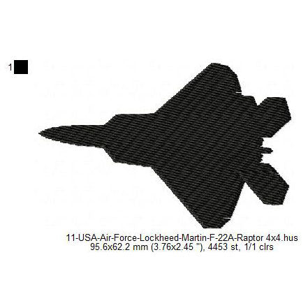 Lockheed Martin F-22A Raptor Aircraft Silhouette Machine Embroidery Digitized Design Files