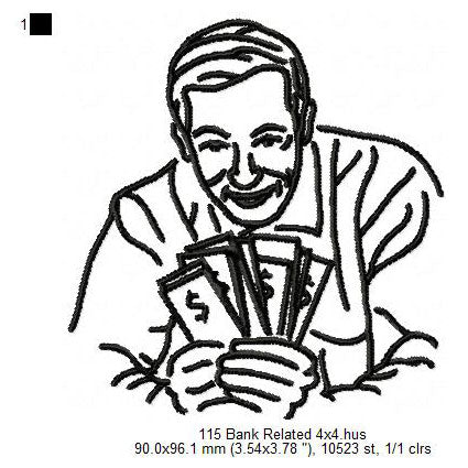 Banker Counting Money Line Art Machine Embroidery Digitized Design Files