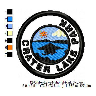 Crater Lake National Park Merit Badge Machine Embroidery Digitized Design Files