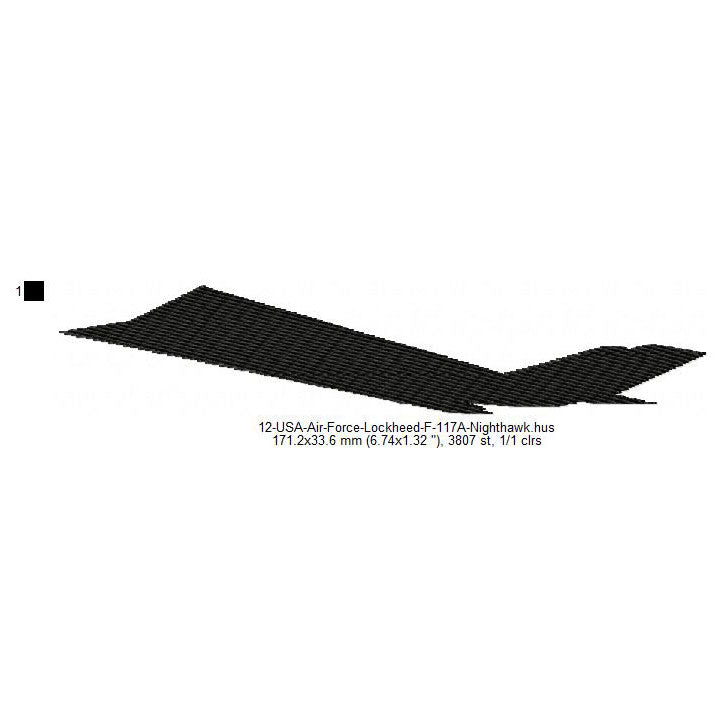 Lockheed F-117A Nighthawk Aircraft Silhouette Machine Embroidery Digitized Design Files