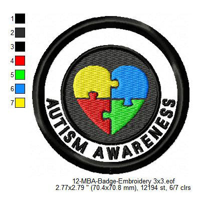Autism Awareness Merit Adulting Badge Machine Embroidery Digitized Design Files