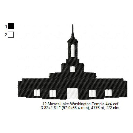 Moses Lake Washington LDS Temple Silhouette Machine Embroidery Digitized Design Files